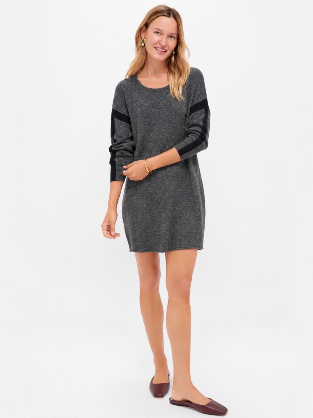 Athleta Azalia Merino Wool Sweater Dress Gray Medium Colorblock Long Sleeve